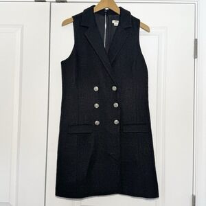 JASON WU Women's‎ Medium Black Tweed Double Breasted Boucle Blazer Dress $325